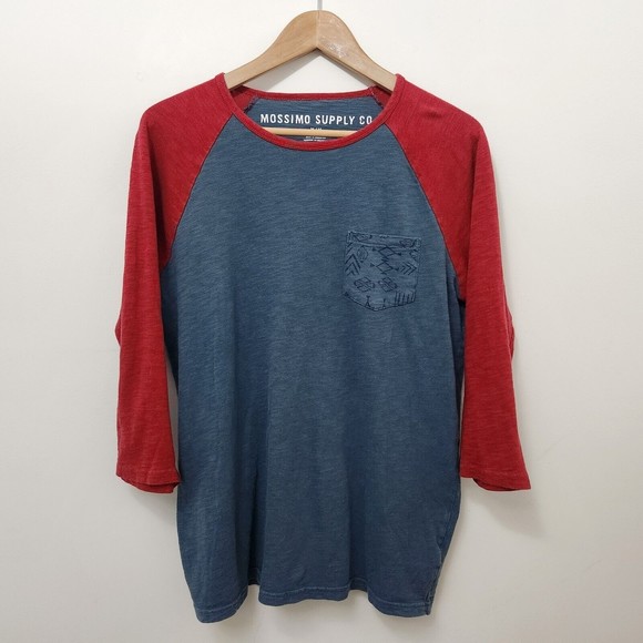 MASSIMO SUPPLY CO. Men's Athletic Blue Red Baseball Tee 3/4 Sleeve Size M - Picture 1 of 7
